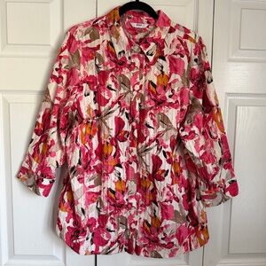 Alia Womens 20W Floral Button Front 3/4 Sleeve Cotton Tunic Top Casual Resort